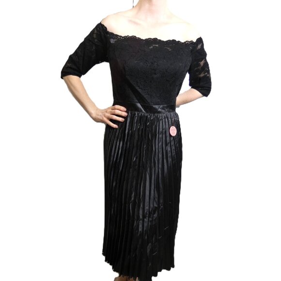 Black Gown Size 12 Long Formal Sexy Lace Dress Party PROM British Bombshell NWT - Picture 1 of 13